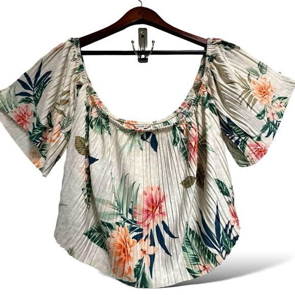 Off Shoulder Pleated Top Sz L Guess Hanalei Blooms - Picture 6 of 13